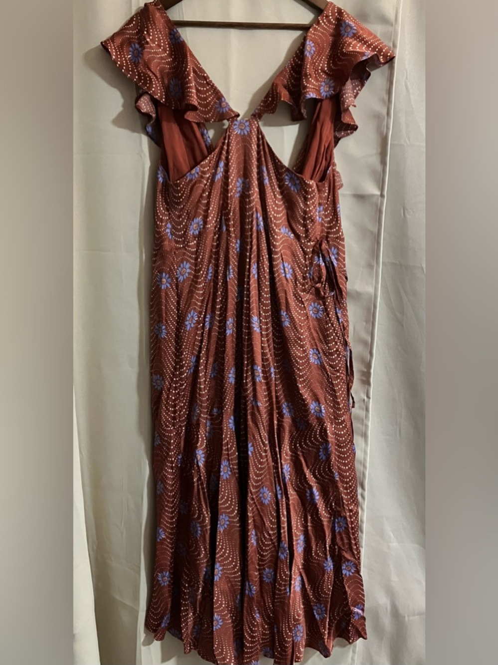 Anthropologie Brown Floral Maxi Dress with Blue Accents - Picture 15 of 16